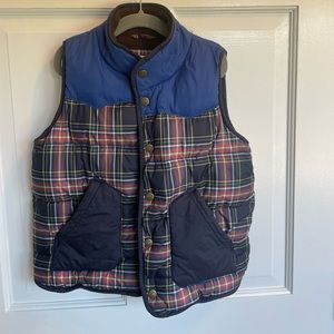 Mini Boden boys winter vest plaid button up. Size 5-6